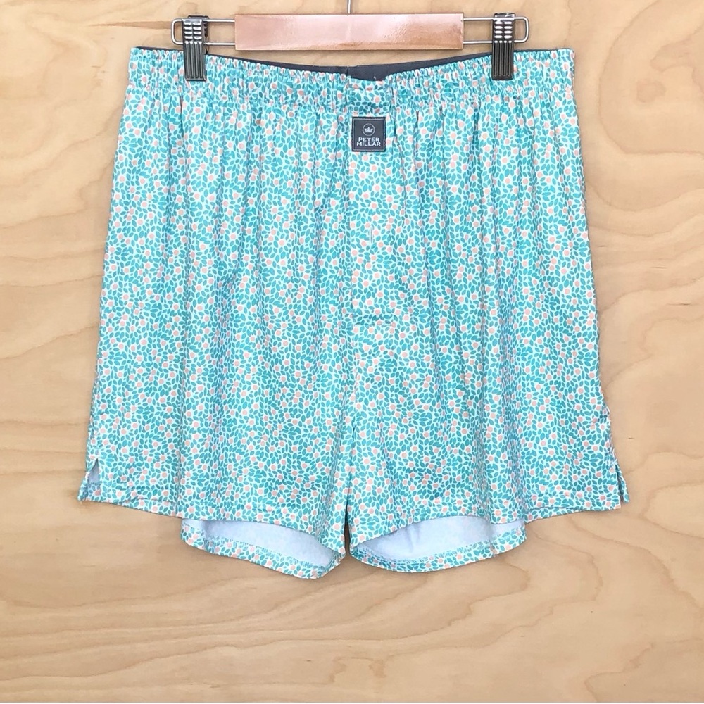 Peter Millar Aqua Floral Boxer Short Elastic Logo Waist Unisex Sz M.